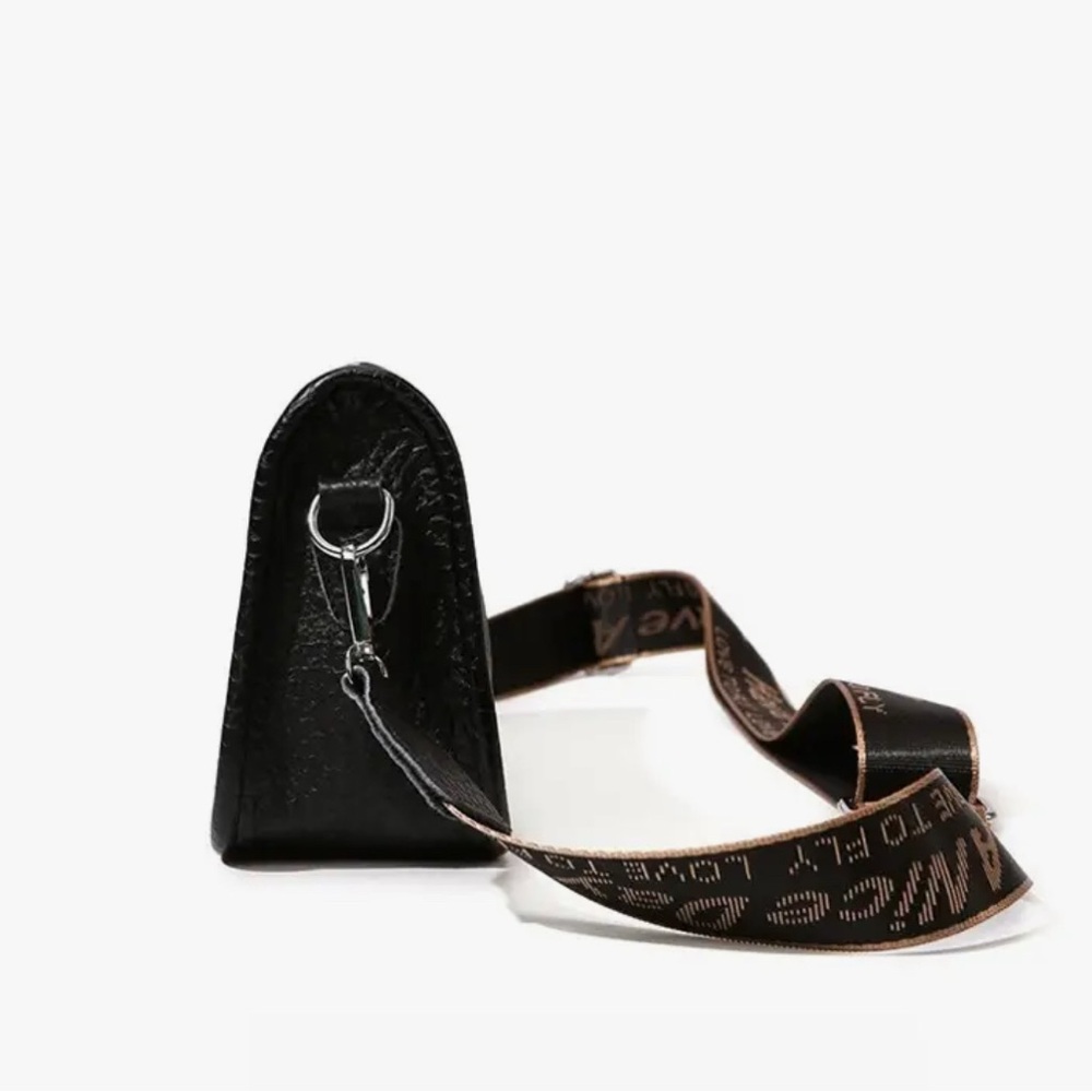 Black Pebble Textured Shoulder Bag with Logo Strap NIP - Picture 7 of 11